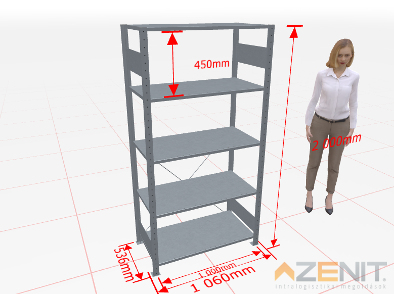 Kapcsolható polcos állvány alapmező MULTIplus típus, 1000×500 mm polcokkal, 2000 mm magas 5 polcos horganyzott 