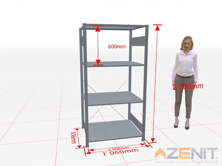 Kapcsolható polcos állvány alapmező MULTIplus típus, 1000×800 mm polcokkal, 2000 mm magas 4 polcos horganyzott 